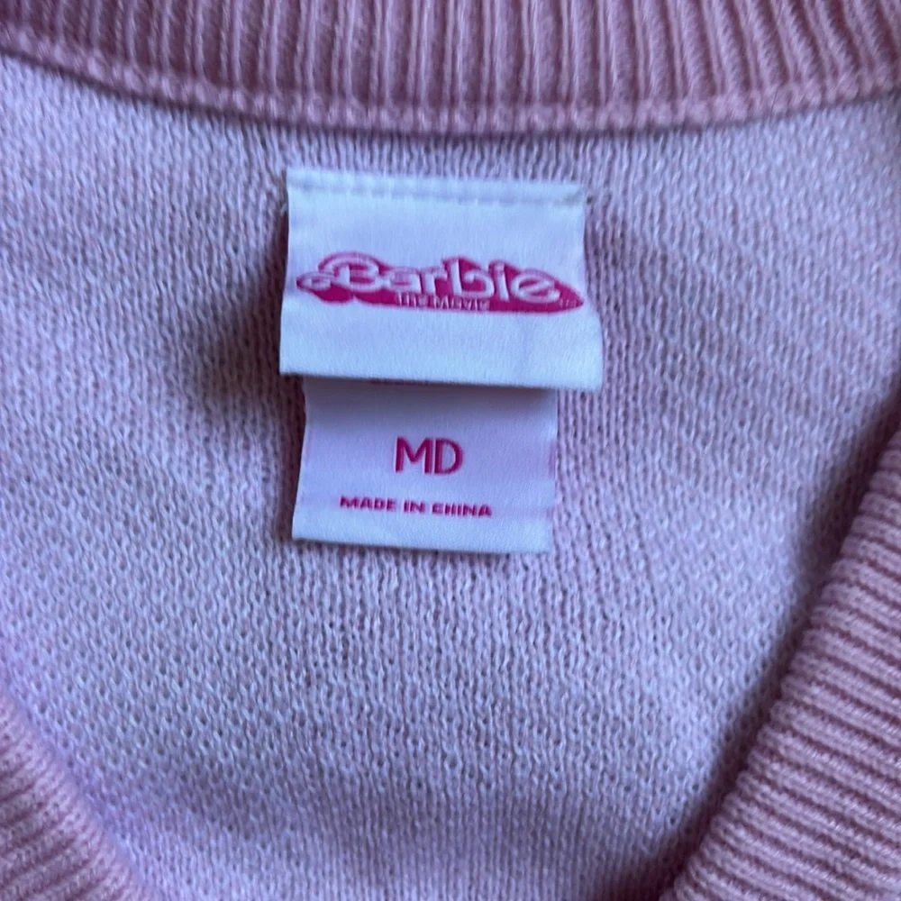 Barbie Pink and White Checkered Cardigan with Fun Embroidery - Picture 2 of 5